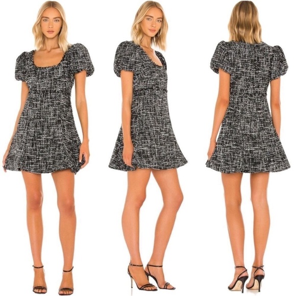 LIKELY Women's Alessandra tweed puff sleeve Dress black white - Picture 1 of 6